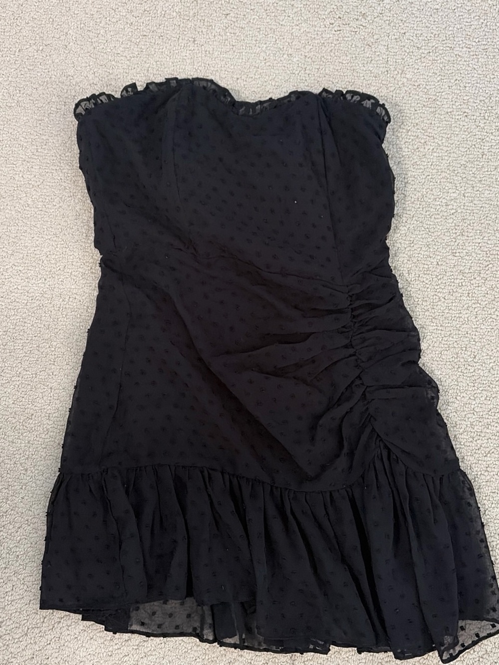 Hello Molly “Face On Magazine Dress Black” Strapless Black Polka Dot Mini Dress